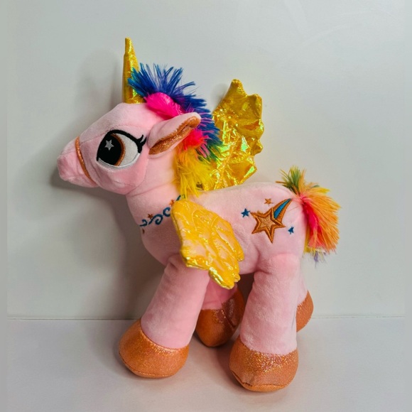 Unicorn Alicorn Pink Yellow Shiny Wings Plush Stuffed Animal 14" Glitter‎ - Picture 3 of 14